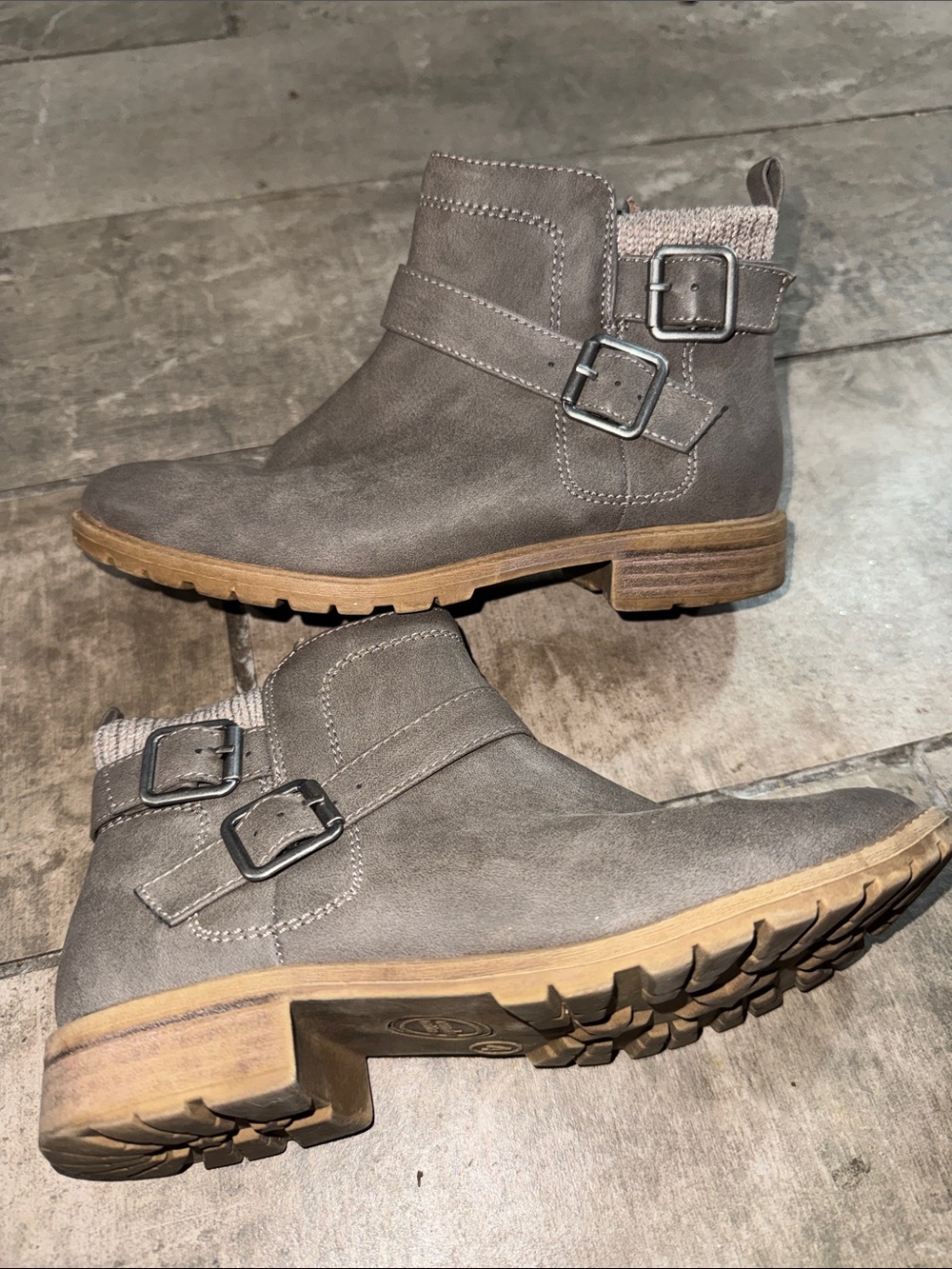 wonder nation Taupe Gray Buckle Ankle Boots
